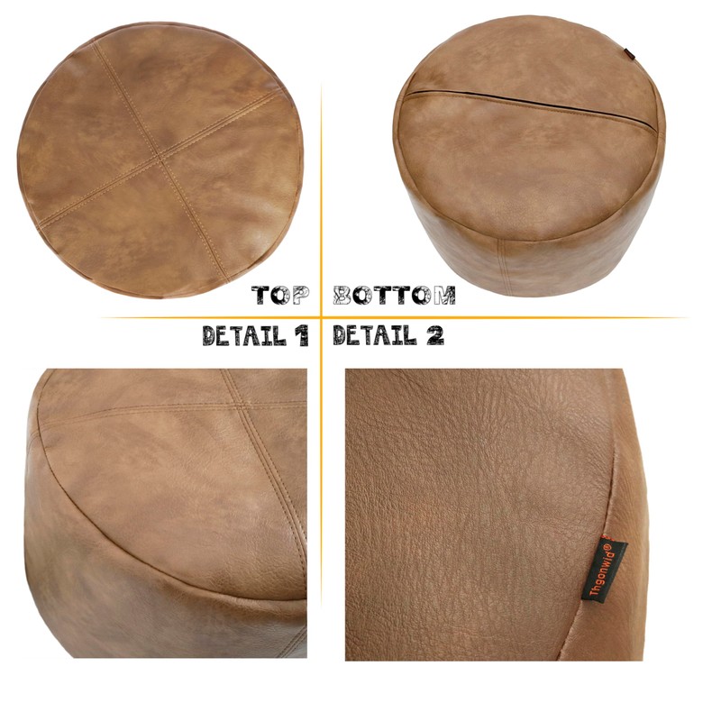 Thgonwid Unstuffed Faux Leather Pouf Cover, Handmade Footstool Ottoman Storage