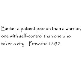 Tapestry Of Truth - Proverbs 16:32 - TOT9186 - Wall and Home Scripture, Lettering, Quotes, Images, Stickers, Decals, Art, and More! - Better a Patient Person Than a Warrior, one with self-Control...