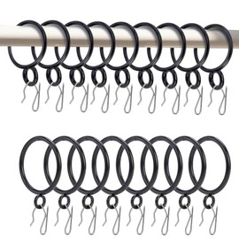 JIANFA 50 Pack Duty Metal Curtain Rings & Hooks Set - Rustproof Drapery Hanging Rings with Metal Hooks for Shower, Window, Door Curtains (Black & White Combo)