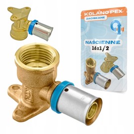 Rimex Screw Fitting Wall Bracket Wall Plate 16 mm x 1/2 Inch PEX Press Fitting with Bracket, U-Contour, Wall Mounting, Brass, Drinking Water and Heating