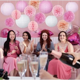 15 PCs Paper Flowers & Lanterns Party Decorations Pom Pom Ball For Multi-decor