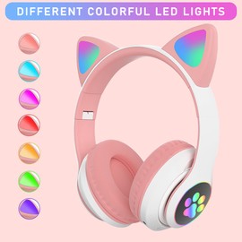 TOKANI Bluetooth Wireless Headphones for Kids Teens Adults, Over-Ear Bluetooth Headphones with Microphone, Cat Ear Headphones for Girls Women (Pink)
