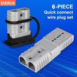 Uddick 175A Battery Quick Connector with Dust Cover,Battery Quick Disconnect Wire Harness Plug Kit for Car Forklift Motor Winch Trailer（6PC 1/0AWG 6Covers