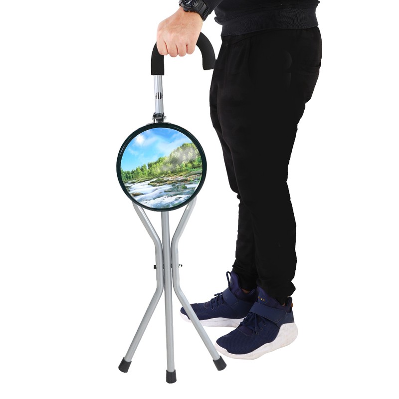 Iron Portable Folding Walking Stick Seat Tripod Travel Chair Stool