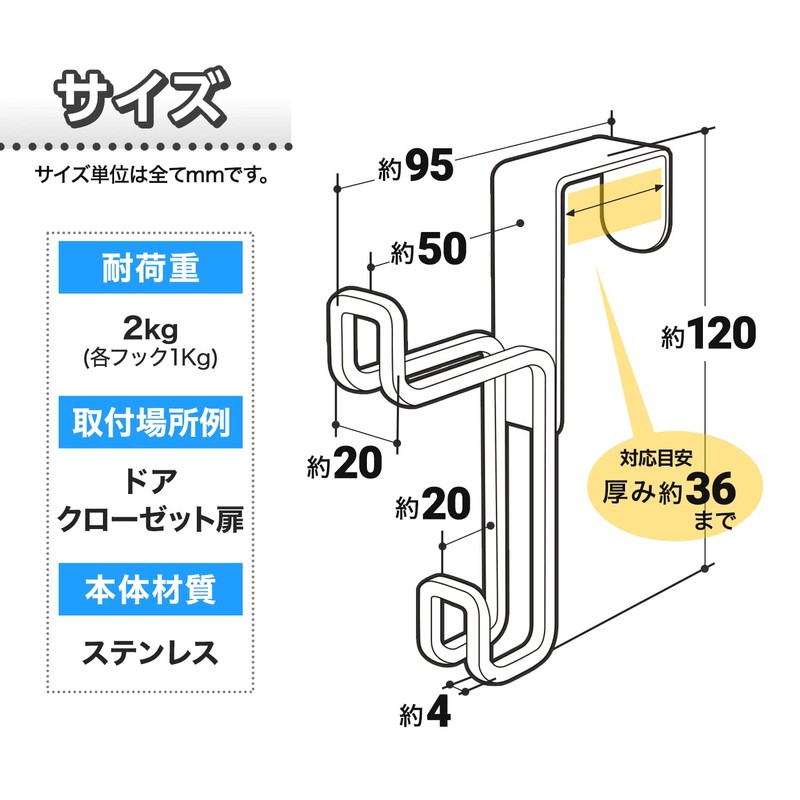 SORO: U Stainless Steel Door Hook (Load Capacity: 4.4 lbs