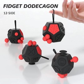 DoDoMagxanadu Fidget Dodecagon 12-Side Cube Stress Relief Toy for Kids & Adults (Black Red)