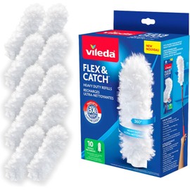 Vileda Flex & Catch Heavy Duty Duster Refills (10 Count) | Disposable Duster Refill with Cleaning Fibres Made of 100% Recycled Materials | Traps 3X More Dust Than Traditional Feather Duster