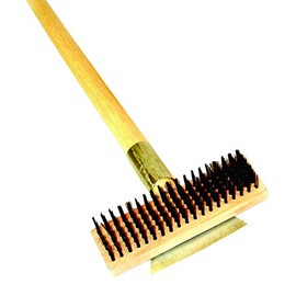 Excellante Heavy Duty Wire Brush with Scraper and Long Wood Handle, 27"
