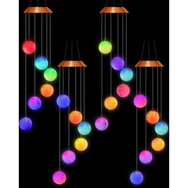 Suzile 4 Pcs Color Changing Solar Wind Chimes, LED Crystal Ball Wind Chime Solar Windchimes Portable Waterproof Hanging Solar Lights Wind Bell Light Wind Mobile for Yard Garden Decorations Accessories