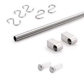Gedotec Design Kitchen Railing Chrome Railing System | Chrome-Plated Polished | Railing Set Length 600 mm | Railing System with 5 S-Hooks with Mounting Material | 1 Complete Set - Metal Kitchen Rail