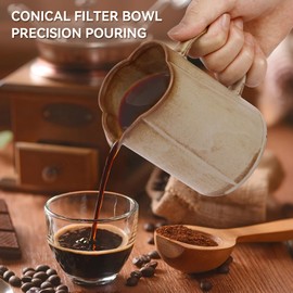 AZYM Pour Over Coffee Maker,V60 Coffee Dripper Set with 20 Count Paper Coffee Filters,Four-Leaf Clover-Shaped Drip Coffee Maker,Vintage Ceramic Carafe,for Home Brewing,Camping,17.5 oz (Yellow)