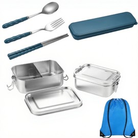 Stainless Steel Lunch Box Metal Lunch Box Leak-proof and Stackable Steel Lunch Box Large Sandwich Box with Compartment Portable Backpack BPA-Free for Picnic School Work Camping Food to Take Away (1400