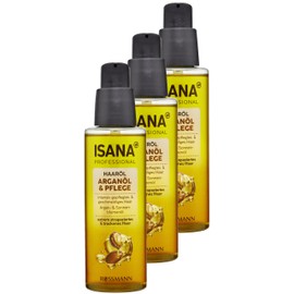 ISANA PROFESSIONAL Hair Oil Argan Oil & Care, 300 ml (3 x 100 ml) - Stressed & Dry Hair - Care Oil Contains Argan & Sunflower Oil
