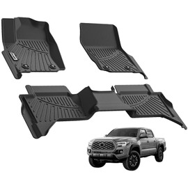 BACHENG Floor Mats Compatible for 2024 Toyota Tacoma Hybrid Double cab All Weather 2 Row Floor Liners -Black