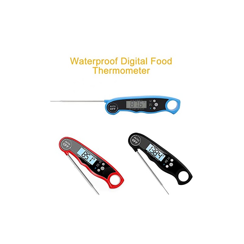 1 Piece Waterproof Digital Food Thermometer with Foldable Sensor, Red/Black/Blue