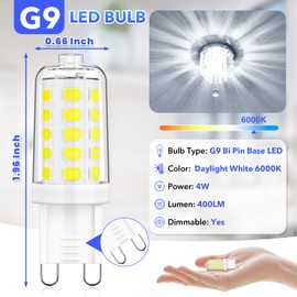 MAXvolador G9 LED Bulb Dimmable, Daylight White 6000K, 40W T4 Halogen Equivalent, Bi Pin Base 4W Light Bulbs for Chandelier Lighting, 400LM, 10 Pack