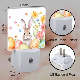 Cute Easter Bunny and Eggs Night Light, Easter Rabbit and Flowers Dusk to Dawn Plug in, 0.5w Energy Saving Sleep Friendly Night Light for Kids Boys Girls Home Decor