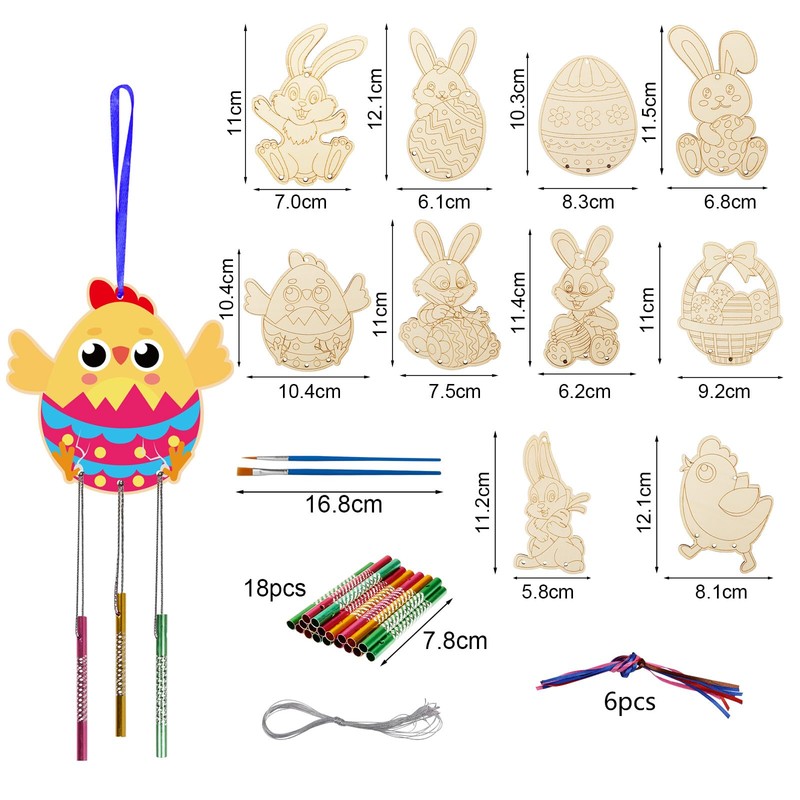 HAKOTOM Pack of 10 Easter Wind Chimes Craft Set Children