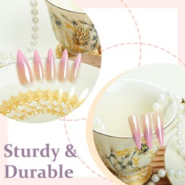 French Tip False Nails - 24pcs Long Stiletto False Nails - 12 Sizes Fake Nails with Glue - Gradient Pink Press on Nails - Stick on Nails for Women Girls - Acrylic Nails French Tip for Daily Party Wear