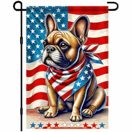 BlissYard 4th of July Garden Flag 12x18 Double Sided Small Welcome Patriotic French Bulldog Garden Yard House Flags for Summer Memorial Veterans Independence Day Outdoor Decor