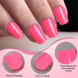 LoveOurHome 288pc Coffin Press on Nails Short Fake Nails with Glue Tabs, Hot Pink Glue on Nails Press on Nails Women Acrylic Nails XS Coffin Fake Nails Short Girls Kids Artificial False Fingernails