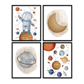 KDHTY Space Nursery Decor for Boys Room,Set of 4,Astronaut Spaceman Wall Art for Toddler Boys Room,Space Moon and Stars Nursery Decor,8x10 Unframed