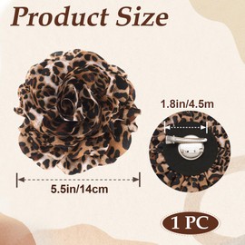 PAGOW Large Leopard Flower Brooches for Women, Fashion Flower Brooch Pins with Clip, Vintage Floral Leopard Print Bridal Lapel Costume Pins Hair Decoration for Wedding Party Jewelry - 1pc