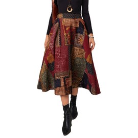 WDIRARA Women's Patchwork Skirt High Waisted A Line Flowy Boho Vintage Midi Skirt Multicolor S