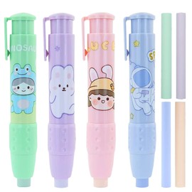 Cisixin 4 Pieces Retractable Erasers, Eraser Pen Holder with 4 Replacement Erasers, Eraser Set Click Eraser Pen Retractable for Children, Students, Writing