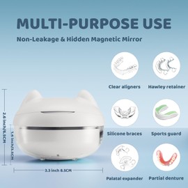 Gaboolo Retainer Cleaner Case,No-Leak Mouth Guard Case with Retainer Removal Tool and Brush,Complete Clean Care for Clear Brace,Retainers (White Cat)