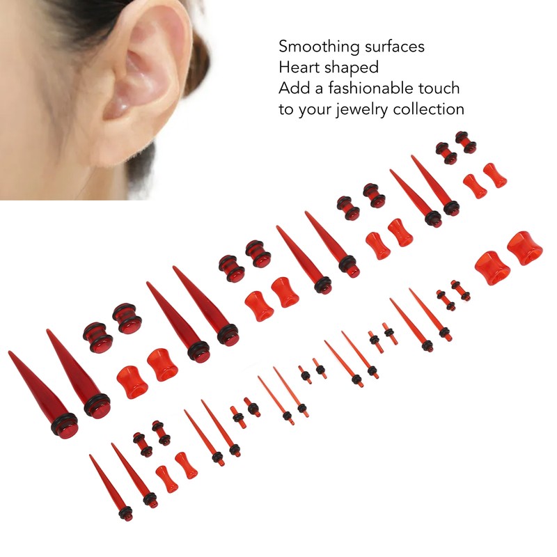 48pcs Ear Stretching Kit Heart Shaped Various Sizes Acrylic Tapers