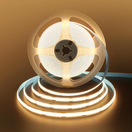 Clearhill 12VCOB LED Strip Lights with 5521DC Male and Female Connectors,8mm Width,16.4FT/5M,480LEDs/M,Warm White 3000K Bright Lights,Not Waterproof IP20,for DIY Home Indoor Decoration