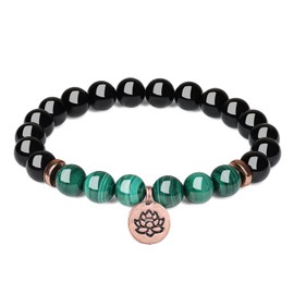 COAI Yoga Bracelet with Lotus Flower Charm, Schorl Malachite, malachite