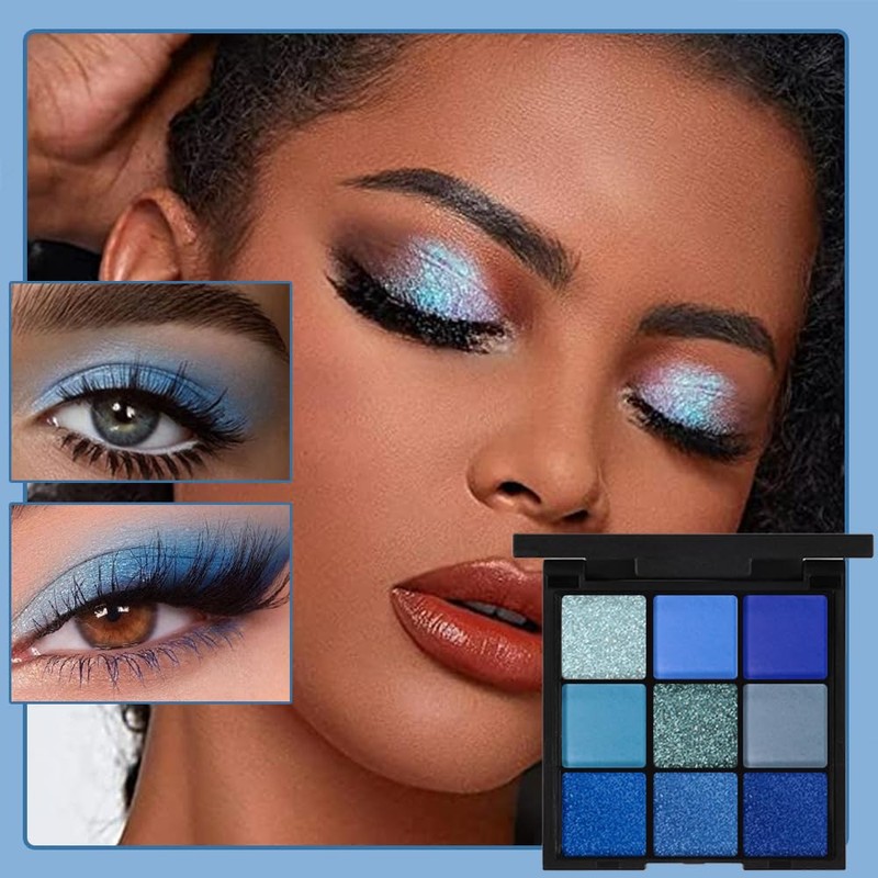 Punk Blue Glitter Eye Shadow 9 Colors, Palette Shadow Pigment,