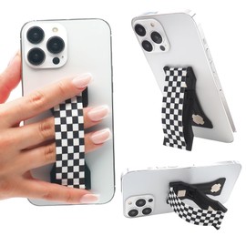 LOVEHANDLE PRO Premium Phone Grip - Silicone Phone Strap - Magnetic Phone Mount and Kickstand for Smartphone and Tablet - Black and White Checkered