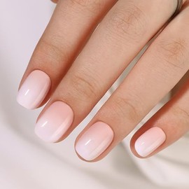 Uñas Postizas Cortas Cuadradas A Presión, Uñas Postizas Con Diseño Degradado, Uñas Postizas Adhesivas Cortas Con Diseño Degradado Blanco, Uñas Postiza