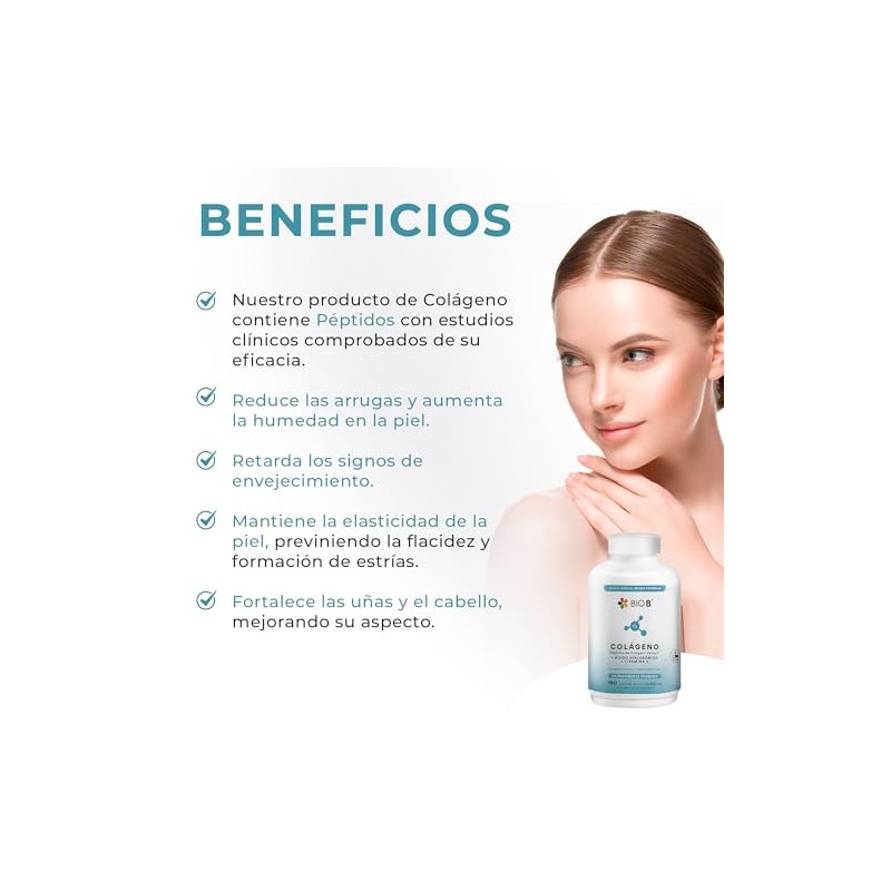 Bio Colágeno Hidrolizado Ácido Hialurónico Vitamina 180 Cápsulas Fortalece Uñas