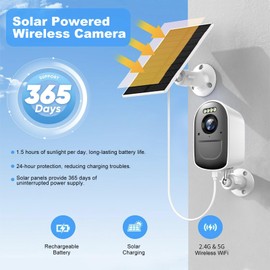 Solar Powered Security Camera Outdoor, 2K Solar Cameras for Home Security Wireless, Color Night Vision, PIR Motion Detection, IP66 Waterproof, Cloud Storage/SD Card, Instant Alerts, 2.4GHz WiFi