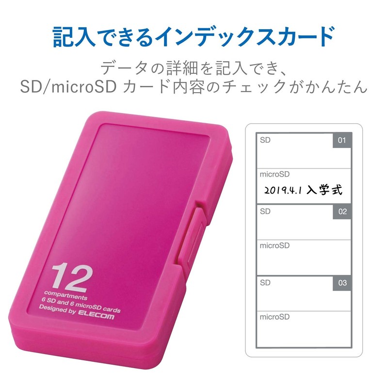 Elecom CMC-SDCPP12PN Memory Card Case, SD Case, Plastic, Holds 6