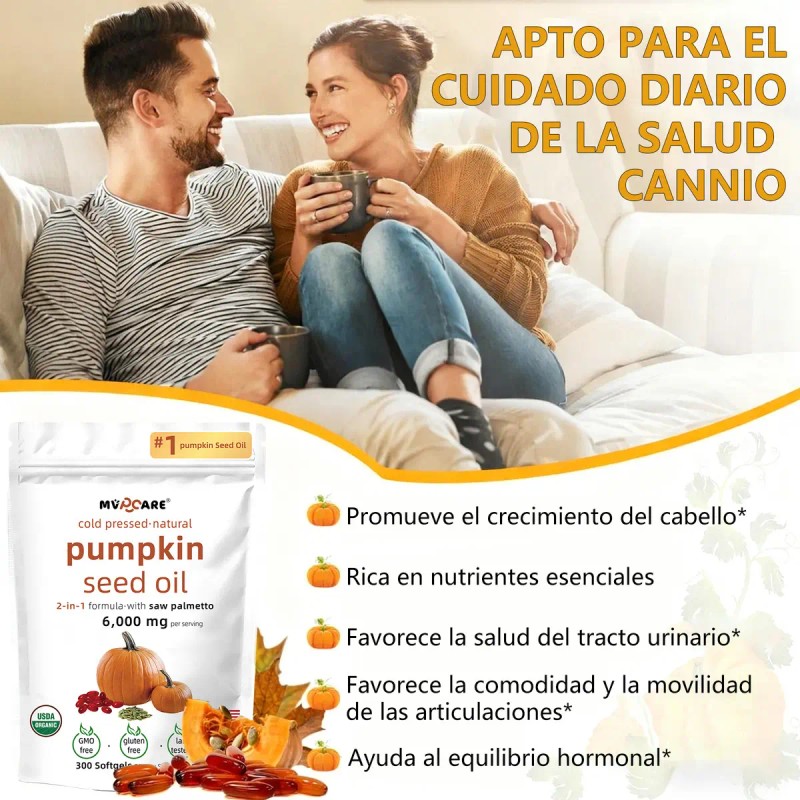 Mvpcare Cápsulas Aceite Calabaza 6000mg 300 Blandas Prensado Frío Virgen