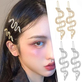 Snake-Shaped Hair Clips - Women's Retro Alloy Rhinestone Flat Clamps, Bangs Clips - Gold and Silver, Set of 4