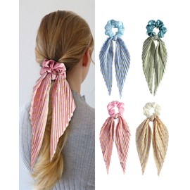 MOPZIJA 4 pieces hair bow, women's hair bow, hair clips with large bow, bow hair, French hair clip, large bow, hair pin with long silky satin, for women and girls