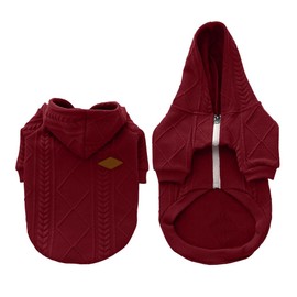 meioro Hundepullover mit Reißverschluss und Kapuze, für Hunde und Katzen, niedlich, warm, mit Kapuze, Winter, warm, für Welpen, französische Bulldogge, Mops (Größe M, Rot)