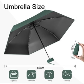 MPXEAVG Compact Umbrella, Mini Umbrella, Umbrella UV Protection, Women's Small Ultralight, Parasol Portable, Umbrella Box, dark green
