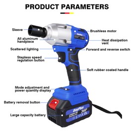 21V Cordless Brushless Impact Wrench 1/2 inch, 420N.m High Torque Impact Gun with 2x 6.0Ah Battery ＆ Fast Charger, 4 Sockets, 12 Drills, Electric Impact Wrench Set with Variable Speed for Car Tires