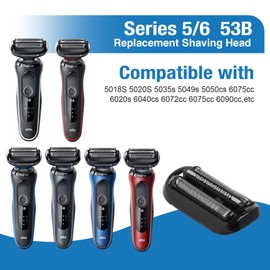 2 Pack 53B Series 5/6 Foil & Cutter Replacement Head for Braun Series S5 S6(New Gens) 5018s, 5020s, 5035s, 5049cs, 5050cs 5762 6020s, 6040cs, 6072cc, 6075cc, 6090cc.