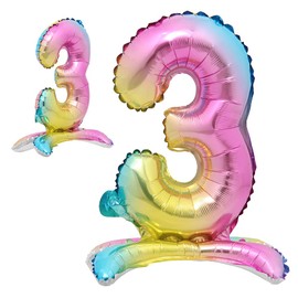 40 inch Standing Rainbow Gradient Colorful Big Size Number Foil Helium Balloons Birthday Party Celebration Decoration Large Globes (40 inch Stand Rainbow 3)