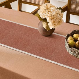 Hausattire Table Runner Cotton Frayed Boho 12x72 Inches | Fall Table Center Piece for Party Table Top Decoration Washable Farmhouse, Wedding, Vintage, Nubby Cotton - Rust