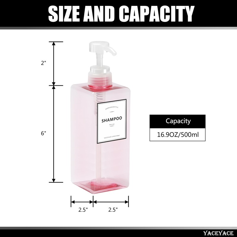 YACEYACE Pink Shampoo and Conditioner Set of 3, 16.9oz Clear