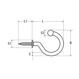 Yacht Steel Stainless Steel Screw Hook with Beffe, 41 mm, Stainless Steel/A2